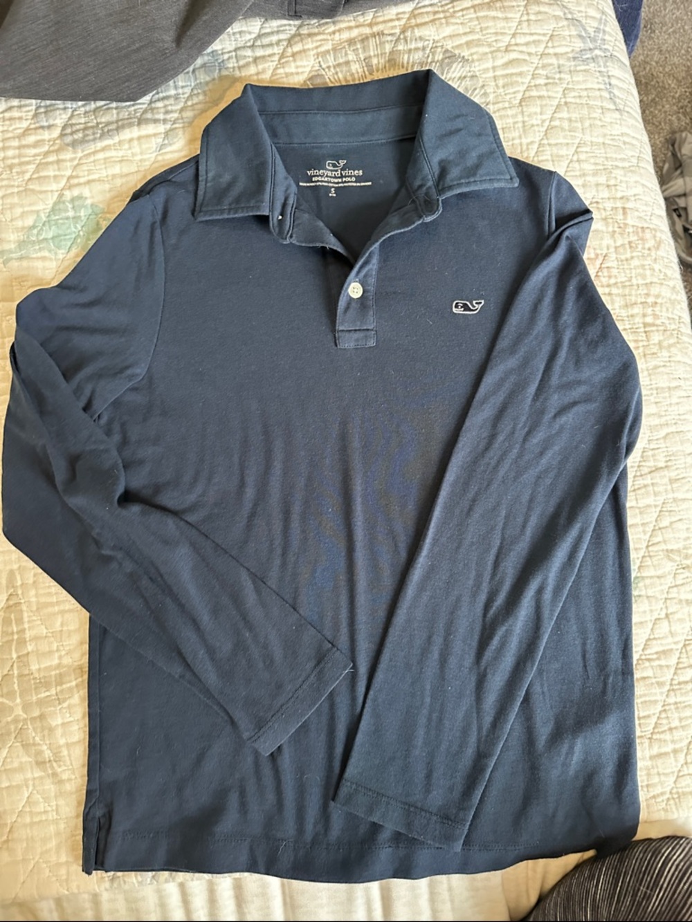 Boys Vineyard Vines Deep Navy Long-Sleeve Polo with Whale Logo size S